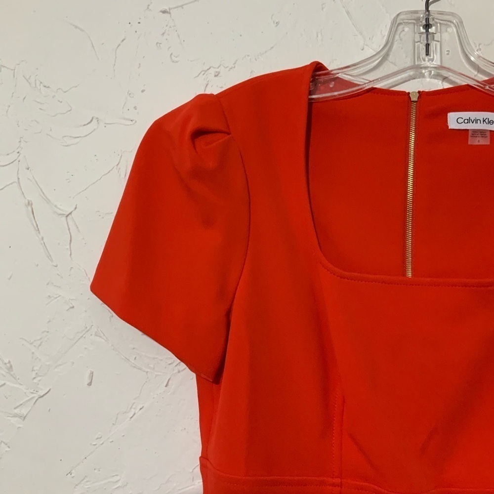 NWT Calvin Klein Red Sheath Dress with Square Neck Sz 6 | Business Office Wear - Picture 5 of 10